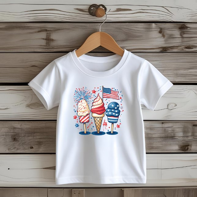 Camiseta De Bebé 4 de julio Ice Cream USA Flag Kids Tee (Subido por el creador)