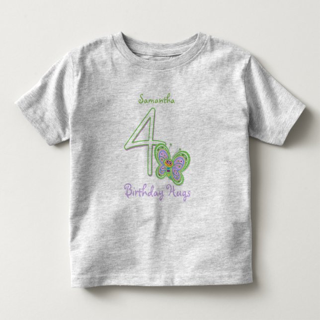 Camiseta De Bebé 4to La mariposa del cumpleaños abraza nombre de (Anverso)