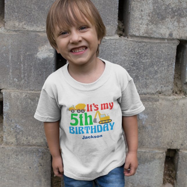 Camiseta De Bebé 5.º cumpleaños Fiesta de vehículos de construcción (Subido por el creador)