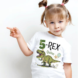 Camiseta De Bebé 5-Rex Tema de Dinosaurio Cute Nombre de la quinta