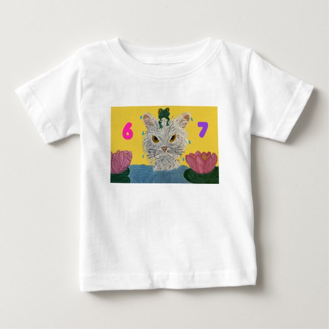 Camiseta De Bebé 6 7 Mad Cat with frog on its head (Anverso)