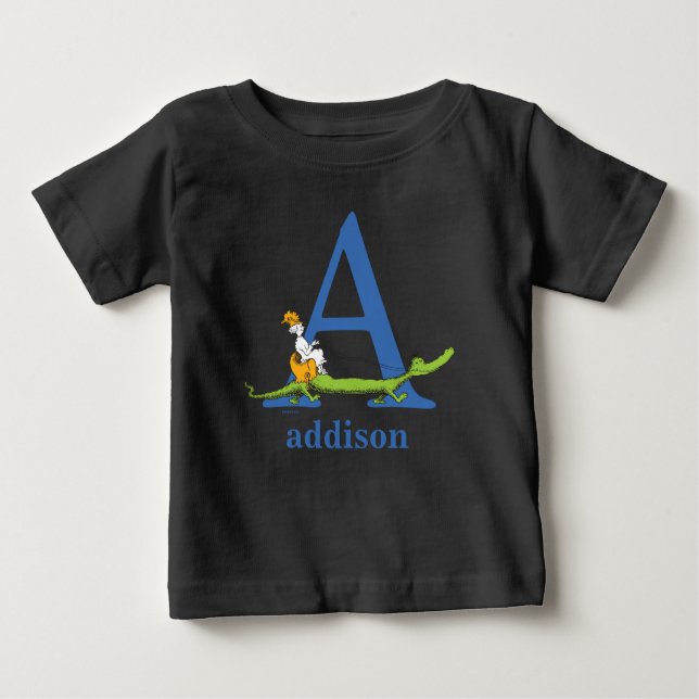 Camiseta De Bebé ABC del Dr. Seuss: Carta A - Azul | Añadir su nomb (Anverso)