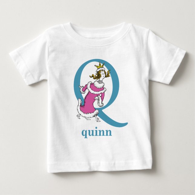 Camiseta De Bebé ABC del Dr. Seuss: Carta Q - Azul | Añadir su nomb (Anverso)