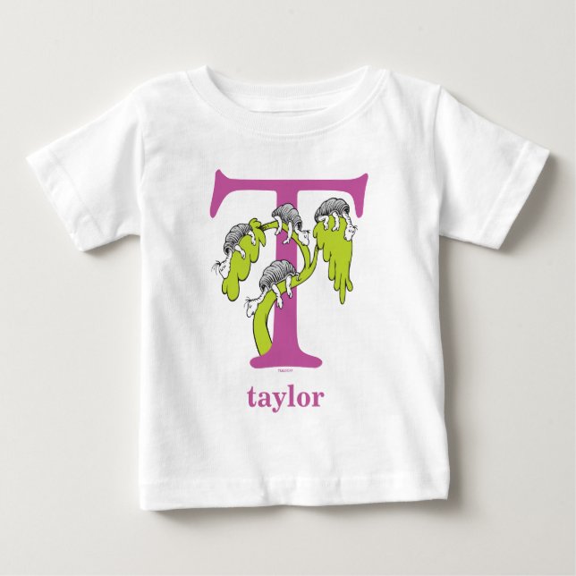 Camiseta De Bebé ABC del Dr. Seuss: Carta T - Púrpura | Añadir su n (Anverso)