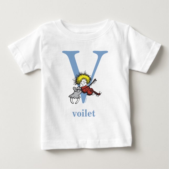 Camiseta De Bebé ABC del Dr. Seuss: Carta V - Azul | Añadir su nomb (Anverso)