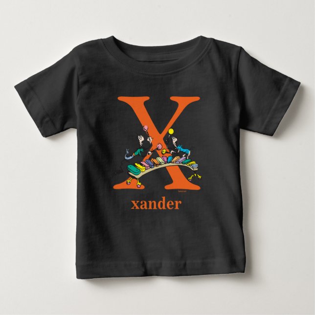 Camiseta De Bebé ABC del Dr. Seuss: Carta X - Naranja | Añadir su n (Anverso)