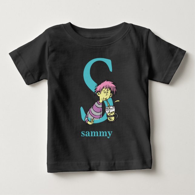 Camiseta De Bebé ABC del Dr. Seuss: Letra S - Azul | Añadir su nomb (Anverso)