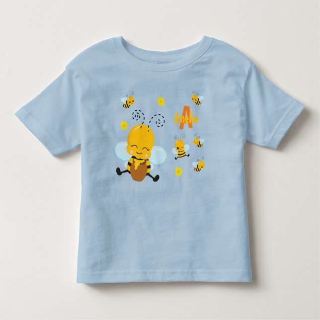 Camiseta De Bebé Abeja de burbuja feliz con flores azules (Anverso)