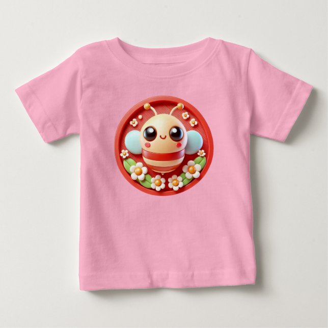 Camiseta De Bebé Abeja Personalizado Adorable Con Flores Decoradas (Anverso)