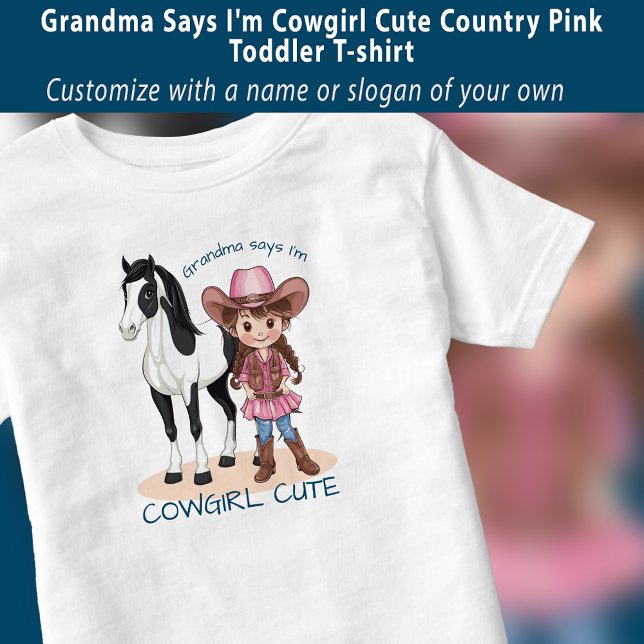 Camiseta De Bebé Abuela dice que soy vaquera linda country rosa (Grandma Says I'm Cowgirl Cute Country Pink Toddler T-shirt)