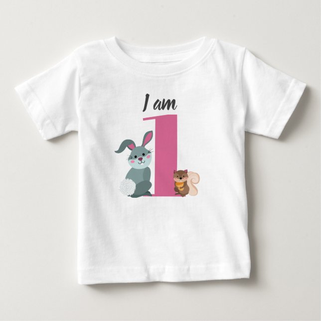 Camiseta De Bebé Abundancia de ardilla rosada de primer cumpleaños (Anverso)
