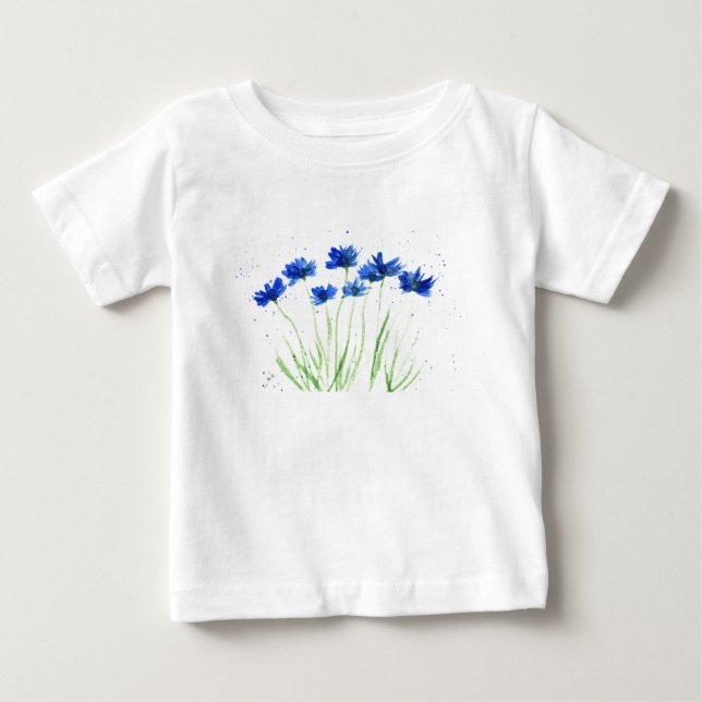 Camiseta De Bebé Acentos de acinfuegos azules Arte de jardín Acuare (Anverso)