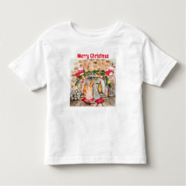 Camiseta De Bebé Acogedores Navidades mantel con perro y gato