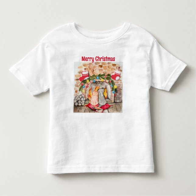 Camiseta De Bebé Acogedores Navidades mantel con perro y gato (Anverso)