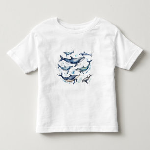 Camiseta De Bebé Acuarela ballenas azules y delfines, animal marino