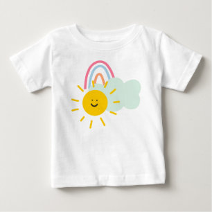 Camiseta De Bebé Acuarela Boho Arcoíris y Sol 