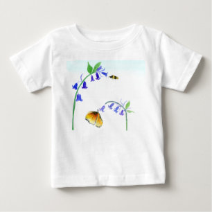 Camiseta De Bebé Acuarela Campanillas de Virginia con Mariposa
