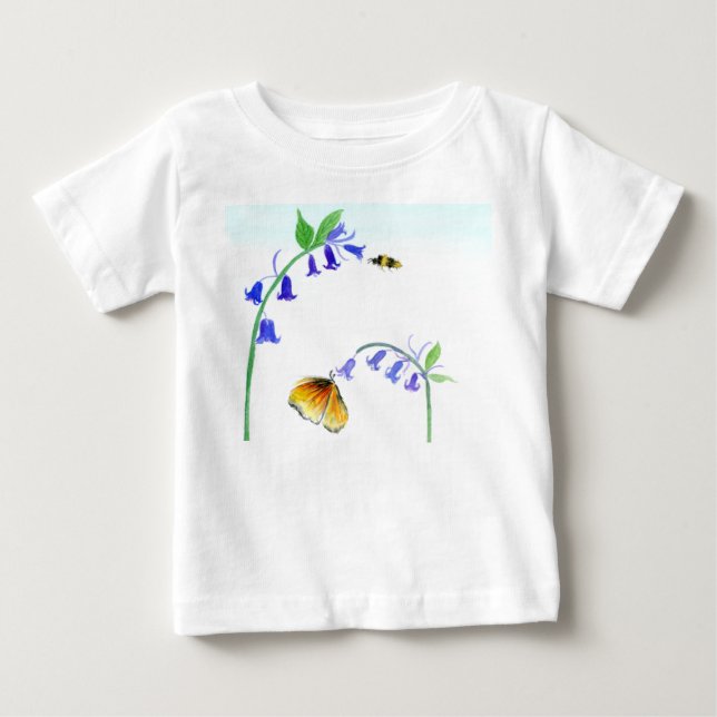 Camiseta De Bebé Acuarela Campanillas de Virginia con Mariposa (Anverso)