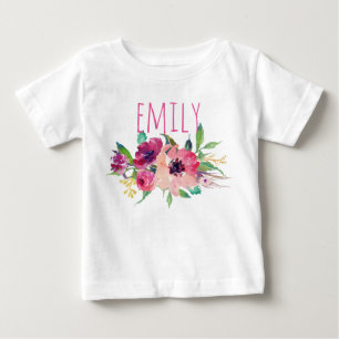 Camiseta De Bebé Acuarela conocida personalizada Floral-9 de la