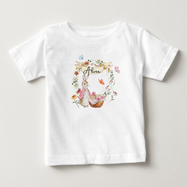 Camiseta De Bebé Acuarela de Pascua Rosa Personalizada (Anverso)