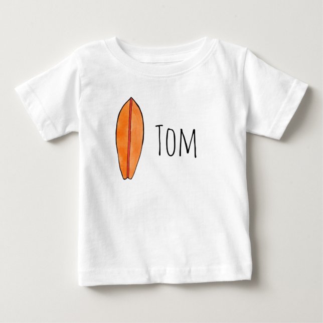 Camiseta De Bebé Acuarela de Surfboard con nombre de personalizable (Anverso)