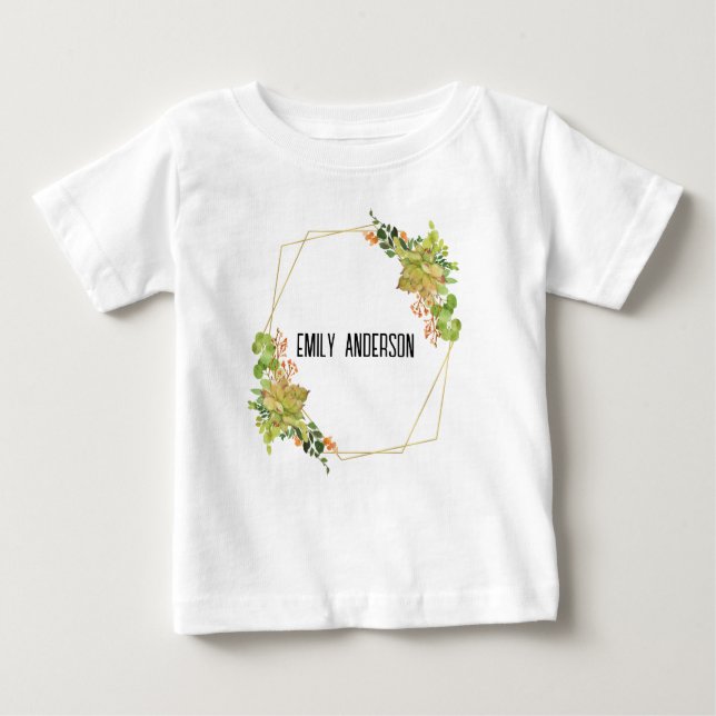 CAMISETA DE BEBÉ ACUARELA FLORAL ANARANJADA DEL CACTUS SUCULENTO (Anverso)