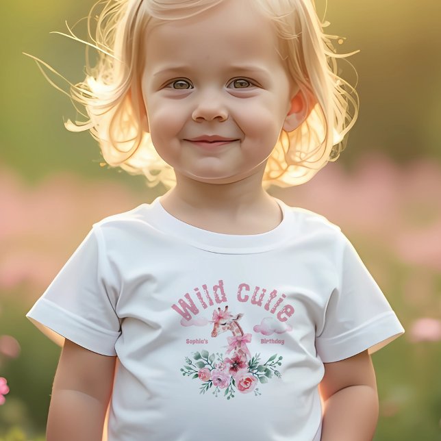 Camiseta De Bebé Acuarela Floral Giraffe Ribbon Chica Cumpleaños (Subido por el creador)