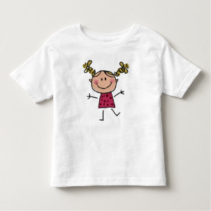 Camiseta De Bebé Acuarela Happy Stick Girl Vestido rosa elegante