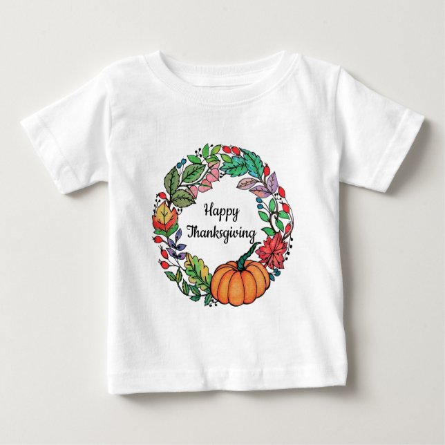Camiseta De Bebé Acuarela Hermosa guirnalda de calabaza con hojas (Anverso)