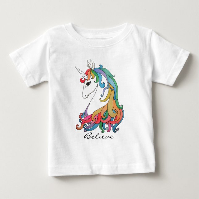 Camiseta De Bebé Acuarela lindo arco iris unicornio (Anverso)