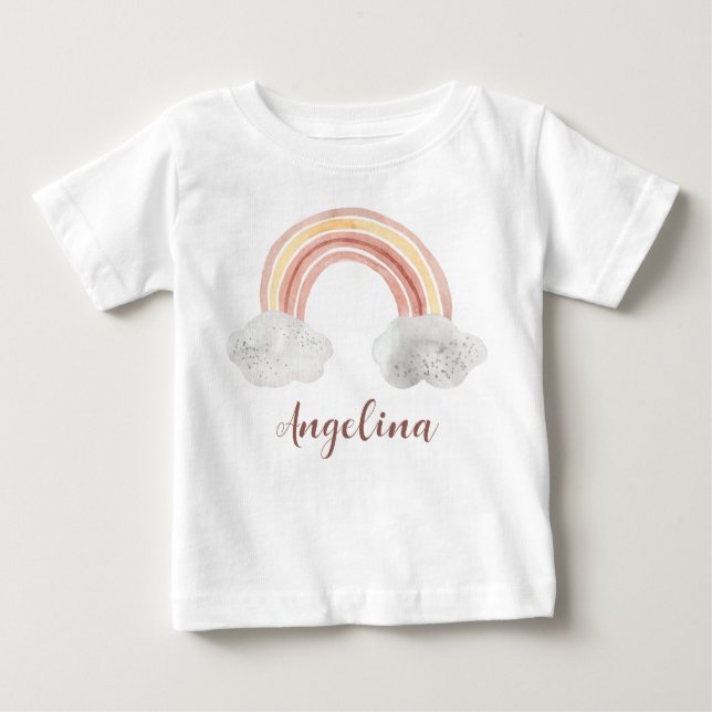 Camiseta De Bebé Acuarela lindo nombre arcoiris pastel personalizad (Anverso)