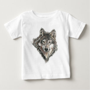 Camiseta De Bebé Acuarela Lobo gris Lobo animal Lobos salvajes