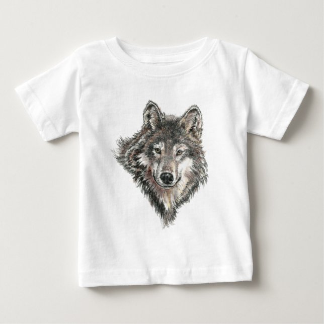 Camiseta De Bebé Acuarela Lobo gris Lobo animal Lobos salvajes (Anverso)