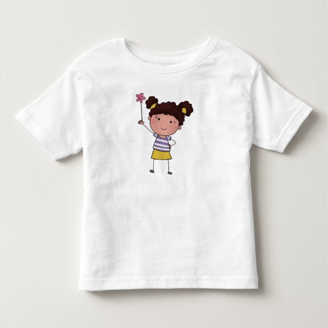 Camiseta De Bebé Acuarela Niña Palito Monina Flor Rosa Hermosa (Anverso)