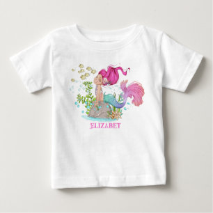 Camiseta De Bebé Acuarela Pequeña Sirena Cumpleaños Bebé Camiseta