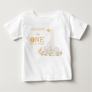 Camiseta De Bebé Acuarela Un Ganso Tonto Flor Silvestre 1er Cumplea