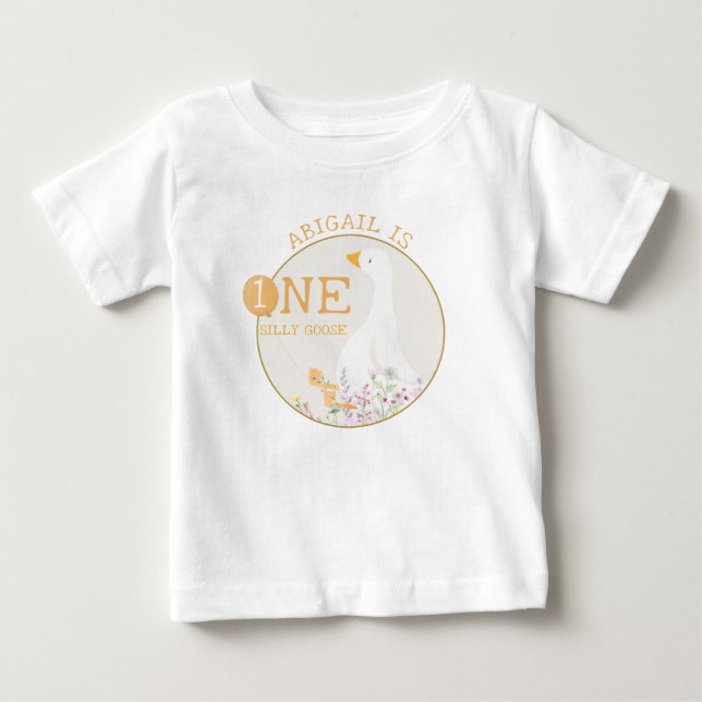 Camiseta De Bebé Acuarela Un Silly Goose Flor silvestre 1er cumplea (Anverso)