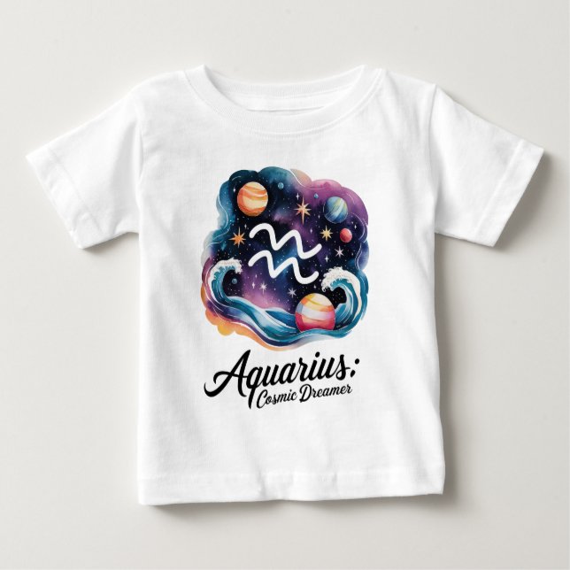 Camiseta De Bebé Acuario de Sueño Cósmico Rótulo Zodiaco (Anverso)