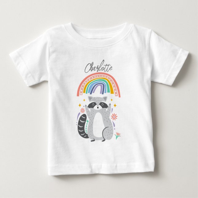 Camiseta De Bebé Add Name to Racoon and rainbow Birthday Party (Anverso)
