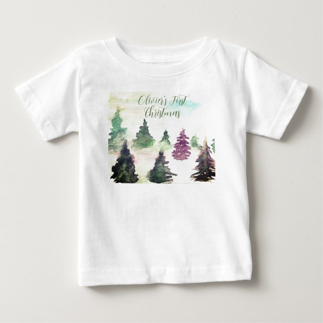 Camiseta De Bebé Adorable Acuarela Mi Primer Navidad (Anverso)