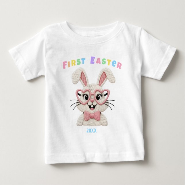 Camiseta De Bebé Adorable Bebé Niña Primer Conejo de Pascua (Anverso)