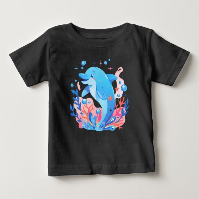 Camiseta De Bebé Adorable Blue Dolphin Baby Bodysuit (Anverso)