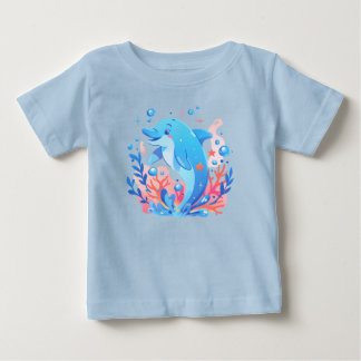 Camiseta De Bebé Adorable Blue Dolphin Baby Bodysuit