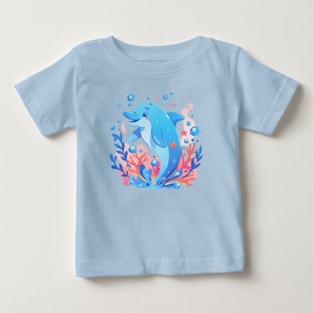Camiseta De Bebé Adorable Blue Dolphin Baby Bodysuit (Anverso)