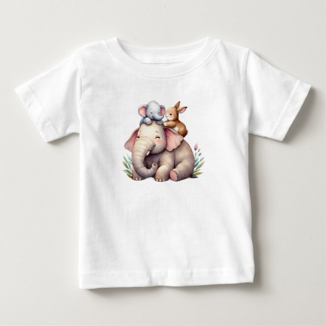Camiseta De Bebé Adorable Boho Shirt for Babies | Elephant & Bunny  (Anverso)