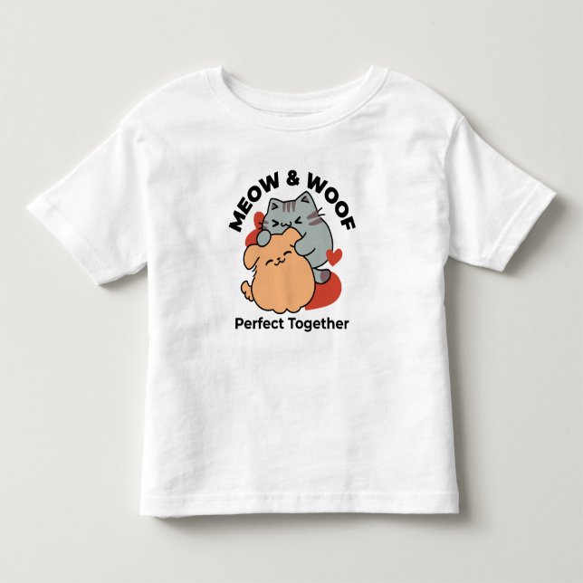 Camiseta De Bebé Adorable Cat and Dog Hug - Diseño de Meow & Woof (Anverso)