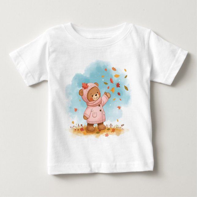 Camiseta De Bebé Adorable Chica De Oso De Teddy Capturando Hojas De (Anverso)