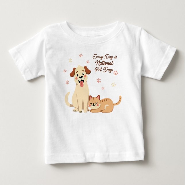 Camiseta de bebé adorable con perro y gato (Anverso)