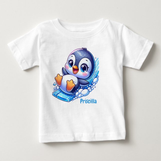 Camiseta De Bebé Adorable deslizamiento de pingüino sobre hielo (Anverso)