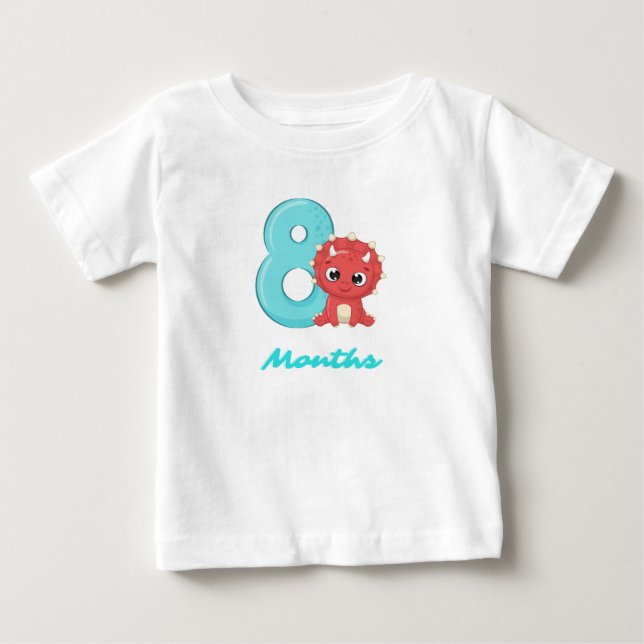 Camiseta de bebé adorable dinosaurio de ocho meses (Anverso)